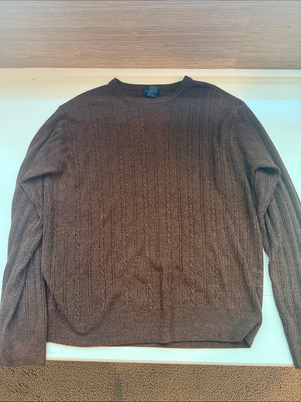 Dockers Men's Brown Cable-Knit Crewneck Sweater
